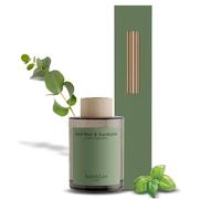 Jean & Len Difusor de Aroma Basil Mint & Eucalyptus, ambientador con varillas de ratán, ofrece una fragancia agradable durante 6 semanas, combinación refrescante, vegano, 100 ml