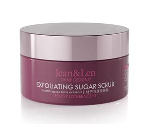 Jean & Len Exfoliante de Azúcar Peony & Lychee, para una limpieza perfumada, con aceites nutritivos, sin parabenos ni silicona, 200 ml