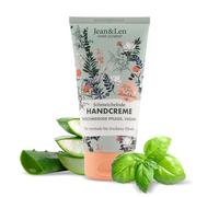 Jean & Len Flattering Hand Cream Aloe Vera & Basil, cuidado de manos para manos normales a secas, nutre intensamente, sin parabenos ni siliconas, vegano, tubo de crema de manos, 75 ml