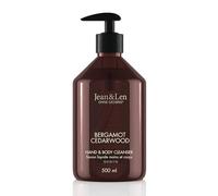 Jean & Len Hand & Body Cleanser Bergamot & Cedarwood, vegan, 500 ml | Aroma mediterráneo refrescante para una experiencia de limpieza perfumada, jabón para cuerpo y manos en un elegante frasco
