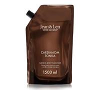 Jean & Len Hand & Body Cleanser Cardamom & Tonka en bolsa de recambio, para una experiencia de limpieza perfumada, aroma exótico y especiado, jabón líquido en envase de recambio, vegano, 1,5 l