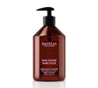 Jean & Len Hand & Body Cleanser Pink Pepper & Dark Rose, para una experiencia de limpieza perfumada, jabón corporal y de manos en frasco selecto, aroma sensual y floral, vegano, 500 ml