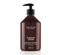Jean & Len Hand & Body Cleanser Rosemary & Ginger, para una experiencia de limpieza perfumada, jabón corporal y de manos en frasco selecto, aroma vivo y fresco, vegano, 500 ml