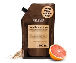 Jean & Len Hand & Body Wash Naranja sanguina y vetiver, limpia y cuida la piel al lavarla, aroma afrutado y amaderado, jabón líquido en recarga, sin parabenos ni siliconas, vegano, 1,5 L