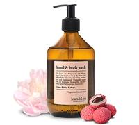 Jean & Len Hand & Body Wash peonía y lichi, limpia y cuida la piel al lavarse, aroma floral y delicado, gel de ducha y jabón, sin parabenos ni siliconas, vegano, frasco de cristal 500 ml