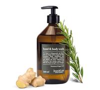 Jean & Len Hand & Body Wash Rosemary & Ginger, limpia y cuida la piel, aroma especiado y fresco, jabón de manos y ducha, jabón líquido sin siliconas ni parabenos, frasco de cristal 500 ml