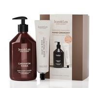 Jean&Len Hand Ceremony Set de regalo con el jabón líquido para manos y cuerpo y la crema de manos con cardamomo y tonca, envase con certificado FSC, vegano