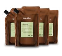 Jean & Len Jabón de Manos Bergamota y Cedro en envase desnudo, limpia las manos estresadas, apto para uso diario, refrescante fragancia cítrica, set de jabón líquido vegano, 4 x 500 ml