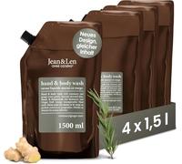 Jean & Len Jabón líquido para manos y cuerpo Romero y jengibre en bolsa de recambio, limpia y cuida la piel, práctico set, fragancia fresca y especiada, sin siliconas ni parabenos, 4 x 1,5 litros