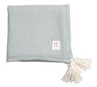 Jean & Len Manta para sofá con borlas, 100% algodón orgánico, Certificado Oeko-Tex y Gots, Fabricada en Turquía, Manta Reversible para sofá, Color Crudo/Menta, Dimensiones 130 x 180 cm