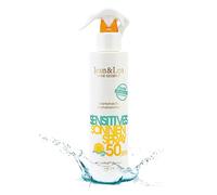 Jean & Len Sensitive Sun Spray 50 SPF resistente al agua, apto para pieles sensibles, sin siliconas, octocrileno, fragancias ni microplásticos, vegano, frasco pulverizador 250 ml