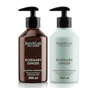 Jean & Len set de cuidado capilar Romero y jengibre para cabello seco y apagado, champú y acondicionador hidratantes en un set, fragancia especiada y fresca, sin parabenos ni siliconas, 2x300 ml