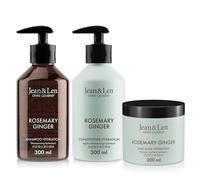 Jean & Len set de cuidado capilar Rosemary & Ginger para cabello seco y sin brillo, champú, acondicionador y mascarilla en set, aroma especiado, sin parabenos ni siliconas, 2 x 300 ml + 1 x 200 ml