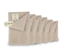 Jean & Len Set de Toallas de Invitados de 100% algodón orgánico, en Color Beige, con Colgador, certificadas Oeko-Tex y Gots, Etiqueta de Marca de Cuero Vegano, 6 Toallas de Invitados de 30 x 50 cm