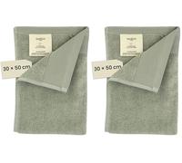 Jean & Len Toalla para Invitados algodón 100% orgánico, Color Salvia, con Gancho, Certificado Oeko-Tex y Gots, Etiqueta de la Marca en Cuero Vegano, Toallas para Invitados 30 x 50 cm (Paquete de 2)