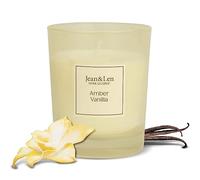 Jean&Len Vela aromática de ámbar y vainilla, para veladas acogedoras en casa, hecha a mano con un aroma ácido y delicado a ámbar y vainilla, vela en elegante recipiente de cristal, vegana, 120 g