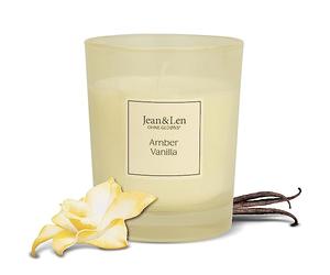 Jean&Len Vela aromática de ámbar y vainilla, para veladas acogedoras en casa, hecha a mano con un aroma ácido y delicado a ámbar y vainilla, vela en elegante recipiente de cristal, vegana, 120 g