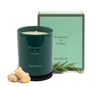 Jean&Len Vela Premium de romero y jengibre, para veladas acogedoras en casa, hecha a mano con aroma especiado y fresco a romero y jengibre, vela en elegante recipiente de cristal, vegana, 230 g