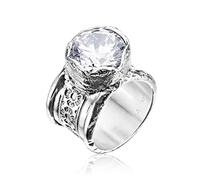 JEAN RACHEL JEWELRY: Anillo de plata de ley 925 con circonitas - Diseño floral vintage texturado con circonitas de gran tamaño - Colección de anillos