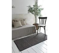 Jeanne d´Arc living Alfombra vintage para pasillo, hecha a mano, chenilla, piel, yute, mullida, suave, shabby, patrón antiguo, para salón, dormitorio (750739 yute negro, 70 x 140 cm)