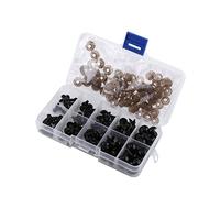 Jeanoko 100 Uds. Ojos de Juguete de Plástico Negro, Tamaños Surtidos 6mm 8mm 9mm 10mm 12mm para Manualidades de Muñecas Marionetas, con Junta en Caja de Almacenamiento