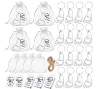 Jeanoko 24 Sets Baby Footprint Llavero Favores de Fiesta con Bolsas de Organza Etiquetas de Agradecimiento Cuerda Baby Kids Shower Favors para Baby Boys Girls Shower Party