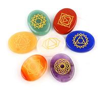 Jeanoko 7 Piedras de Palma de Chakra, ágata de Cristal Grabada, Juego de Curación Suave para Meditación, Reiki, Multicolor, 22 X 28 X 6 Mm, Herramientas de Equilibrio de Bienestar