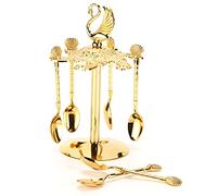 Jeanoko Cuchara de Postre de Metal Europeo Dorado para Fiesta de Helado de café con Forma de Cresta de Cisne para Escena de Comedor en Casa 6 Uds