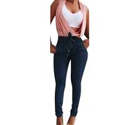 Jeans ajustados de cintura alta para mujer, leggings de mezclilla elásticos con efecto de levantamiento de glúteos, pantalones de tubo ajustados con bolsillos, azul, XL