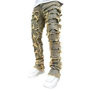 Jeans apilados para hombre, ajustados, rasgados, rasgados, estilo Y2K, ropa urbana, ajustados, elásticos, desgastados, clásicos, cintura elástica, cómodos, casuales, pantalones de mezclilla a la moda