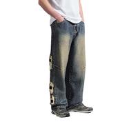 Jeans Baggy Hombre Estilo Hip Hop Pierna Ancha Streetwear Skater Vintage Retro Jeans Ajuste Casual Holgado Pantalones de Denim Ropa de Calle Streetwear Y2K Hip Hop