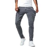Jeans cargo para hombre, ajustados, ajustados, pantalones de mezclilla ajustados para exteriores, pantalones clásicos lisos, con múltiples bolsillos, pantalones de motocicleta, pantalones de trabajo