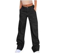Jeans cargo para mujer, pantalones de mezclilla holgados para mujer, ropa de calle Y2K, pantalones deportivos elásticos en la cintura trasera con múltiples bolsillos, ajuste relajado, tiro medio