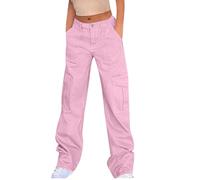 Jeans cargo para mujer, pantalones de mezclilla holgados para mujer, ropa de calle Y2K, pantalones deportivos elásticos en la cintura trasera con múltiples bolsillos, ajuste relajado, tiro medio