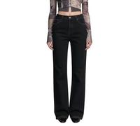 Jeans clásicos de pierna recta para mujer, cintura media, pantalones de mezclilla con bolsillos, Negro, 3XL