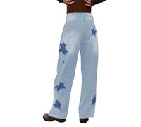 Jeans Damen Weites Bein Baggy Jeanshose Klassisch Stretch Flared Wide Leg Freizeit Straight Fit 80er Jahre Boyfriend Streetwear Loose Denim, azul claro, L