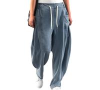 Jeans Damen Wide Leg Jeanshose 80er Jahre Straight Fit Stretch Weites Bein Streetwear Flared Freizeit Baggy Klassisch Denim Loose Boyfriend, azul claro, L