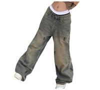 Jeans Damen Wide Leg Jeanshose Freizeit Streetwear Baggy Straight Fit Denim Loose Weites Bein Flared Stretch Boyfriend 80er Jahre, azul, L