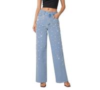 Jeans Damen Wide Leg Jeanshose Klassisch Straight Fit Loose Weites Bein Denim 80er Jahre Freizeit Baggy Flared Boyfriend Streetwear Stretch, BU1, L
