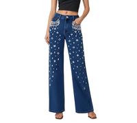 Jeans Damen Wide Leg Jeanshose Klassisch Straight Fit Loose Weites Bein Denim 80er Jahre Freizeit Baggy Flared Boyfriend Streetwear Stretch, Bu2., L