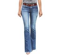 Jeans de corte de bota para mujer, tiro medio, ajustados, acampanados, con levantamiento de glúteos, con curvas, longitud completa, color sólido, pantalones casuales para mujer, pantalones de