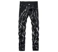 Jeans de mendigo ajustados con parches elásticos y rasgados para hombre, G Black1, 32