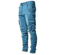 Jeans de mezclilla para hombre, ajustados, estilo retro, estilo cargo, pantalones de trabajo duraderos, cintura media, pantalones de motocicleta, pantalones ajustados para días de semana, pantalones