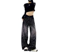 Jeans de Pierna Ancha Brillantes Retro de Moda para Mujer, Jeans Holgados Y2K de Hip-Hop con Bloques de Color degradados y Adornos de Diamantes de imitación Brillantes. (Negro,XXL)