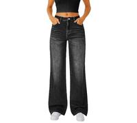 Jeans de pierna ancha para mujer, pantalones de mezclilla elásticos de pierna recta, holgados, pantalones de mezclilla palazzo, pantalones de mezclilla elásticos de cintura alta con bolsillos