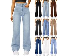 Jeans de pierna ancha para mujer, recto, cintura alta, holgados, holgados, cómodos, casuales, para novio, pantalones vaqueros, pantalones de mezclilla vintage Y2K con bolsillos, marrón, M
