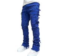 Jeans de pierna recta para hombre, corte entallado, rasgados, casuales, desgastados, elásticos, vintage, lisos, Y2K, cónicos, con bolsillos y dobladillo deshilachado, pantalones de trabajo clásicos y