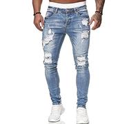 Jeans elásticos ajustados para hombre, pantalones de mezclilla desgastados súper cómodos con agujeros destruidos, azul claro, 3XL