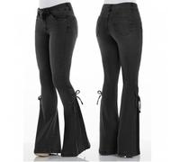 Jeans Elásticos De Tiro Medio para Mujer, Corte De Bota, Acampanados, Ajuste Curvo, Clásicos, Desgastados, Pierna Ancha, Pantalones De Mezclilla Resistentes,Negro,3XL