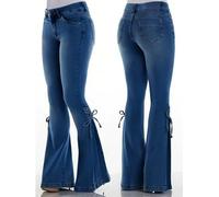 Jeans Elásticos De Tiro Medio para Mujer, Corte De Bota, Acampanados, Ajuste Curvo, Clásicos, Desgastados, Pierna Ancha, Pantalones De Mezclilla Resistentes,Dark Blue,3XL